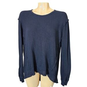 Wilt Black Long Sleeve Crossover Raw Hem 100% Cotton Pullover Top Size Small